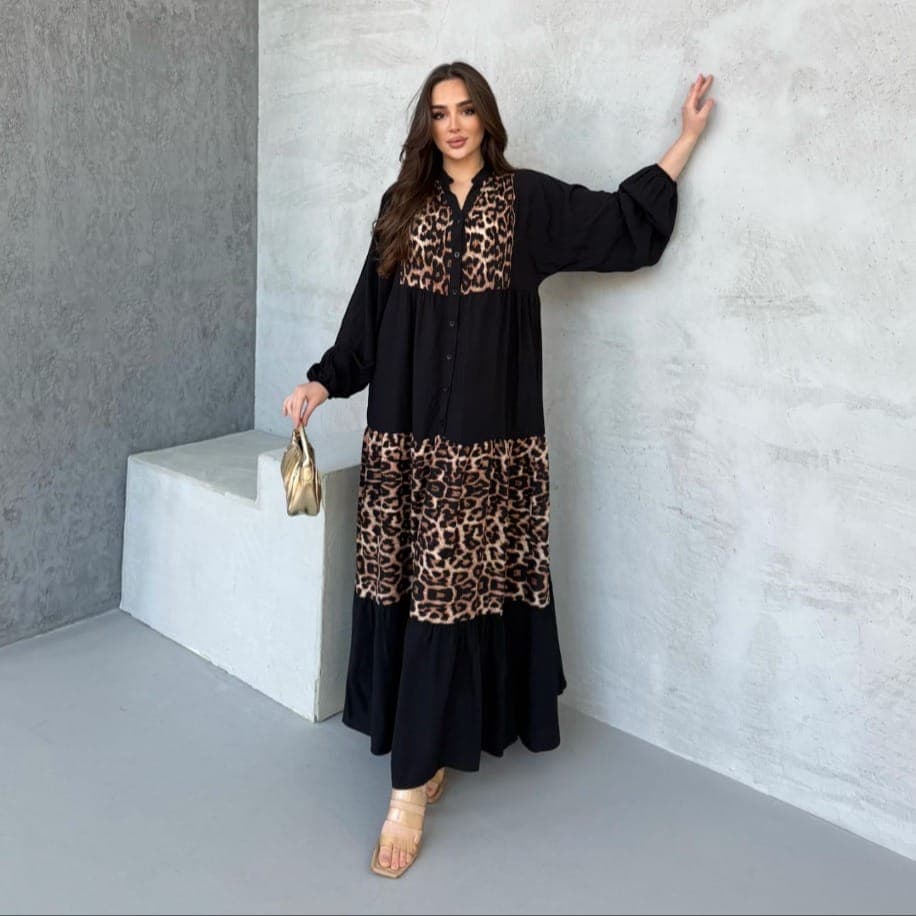 Leopar Desenli Elbise 