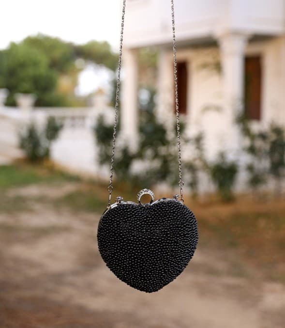 Kalp Abiye Çanta - Siyah