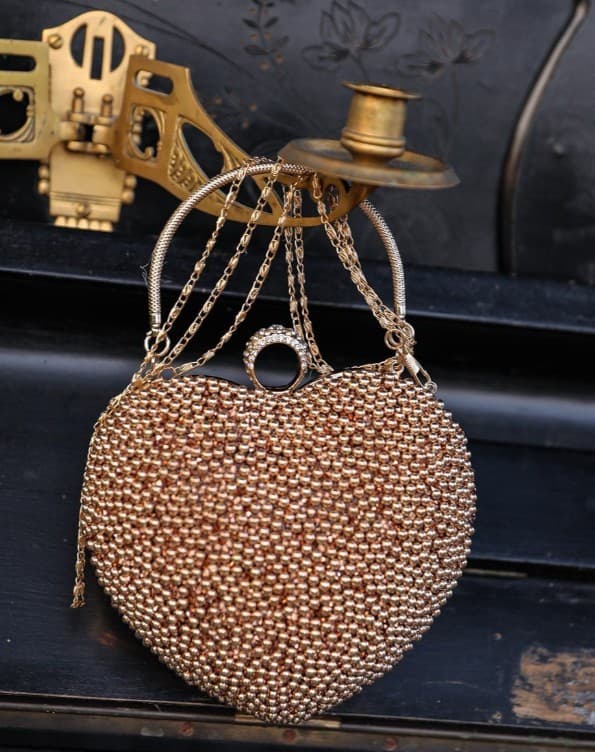 Kalp Abiye Çanta - Altın